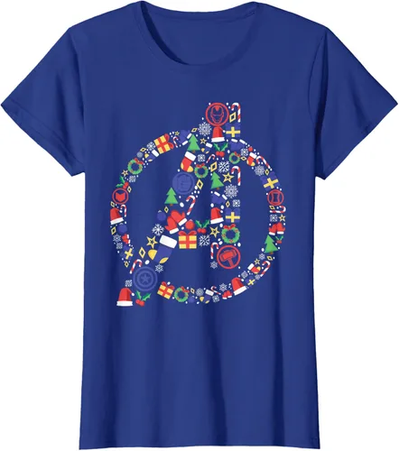 Vista 11 de Marvel Avengers A Logo Symbol Holiday Christmas Icons Camiseta, Negro