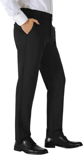 Vista 9 de Plaid&Plain Pantalones de vestir para hombre, elásticos, corte delgado, 4 direcciones de flexibilidad 7603# Negro