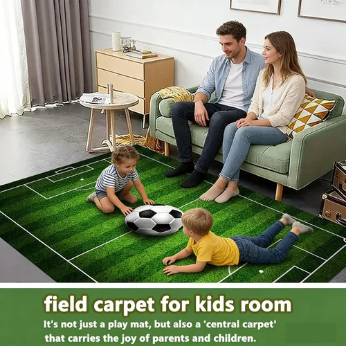Vista 2 de Alfombra de campo de fútbol infantil de 2 x 3 pies para dormitorio de niños, alfombra de campo de fútbol verde antideslizante, alfombra