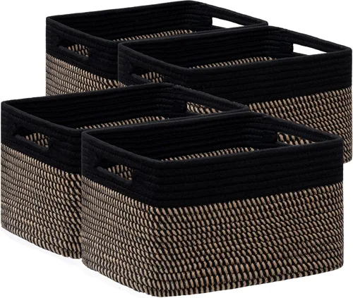 Vista 11 de Paquete de 4 cestas de almacenamiento para organizar, cestas tejidas para estantes, color beige