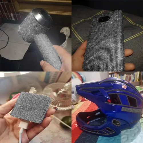 Vista 3 de 4 piezas de protectores de borde de puerta de coche con brillo, pegatinas de tira anticolisión para puerta lateral de auto con diamantes, cinta