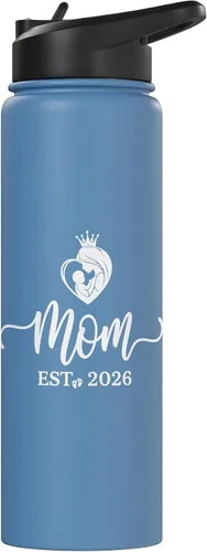 Vista 3 de Mom Est 2026 New Moms Dads Matching Mother To Be 26 Botella de agua aislada de acero inoxidable Azul claro