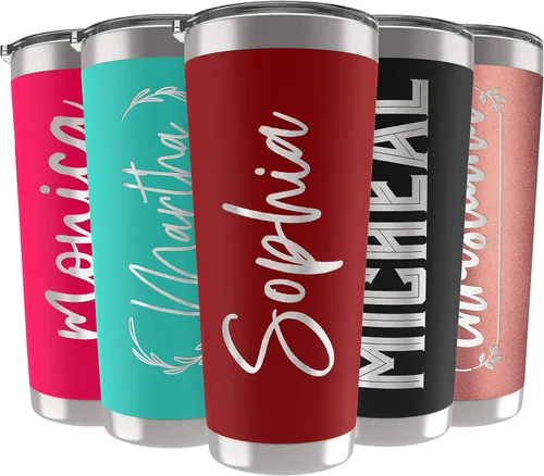 Vista 24 de Vasos personalizados, vaso de acero inoxidable de 20 onzas con tapa 13 diseños diferentes Tazas personalizadas de doble pared aisladas para café