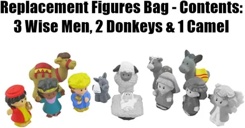Vista 4 de Piezas de repuesto para el juego de pesebre Fisher-Price Little People - J2404 ~ Figuras de repuesto ~ 3 Wisemen, 1 Camel y 2 Burros