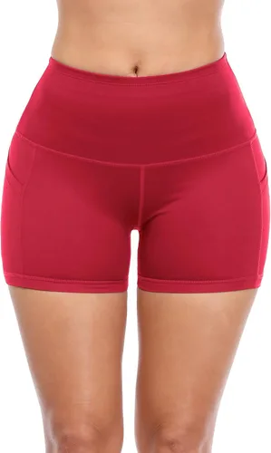 Vista 3 de CADMUS - Pantalones cortos deportivos de tiro alto para mujer, para yoga, acondicionamiento físico y correr, con bolsillos profundos