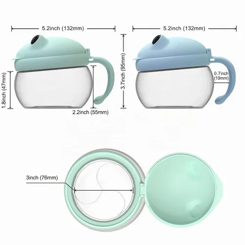 Vista 5 de SELEWARE Paquete de 2 vasos antiderrames para niños pequeños, atrapa aperitivos a prueba de derrames, con asa, Tritan y silicona sin BPA, contenedor