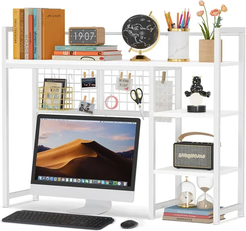 Vista 12 de Snughome Estante de escritorio, estante organizador de escritorio de 38.6 pulgadas, gabinete de escritorio para monitor de computadora, estante