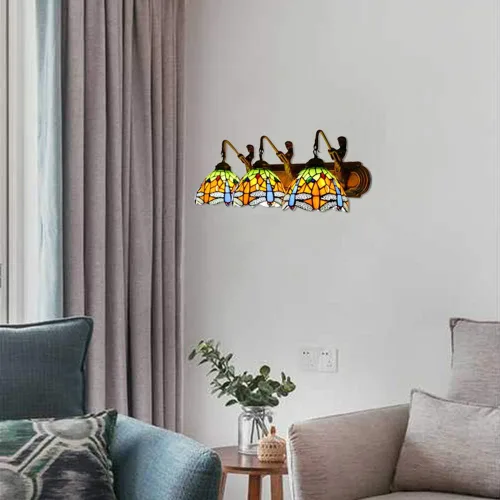 Vista 4 de LITFAD Lámpara de tocador Tiffany, aplique de pared con 3 luces para baño Multicolor - 3 luces