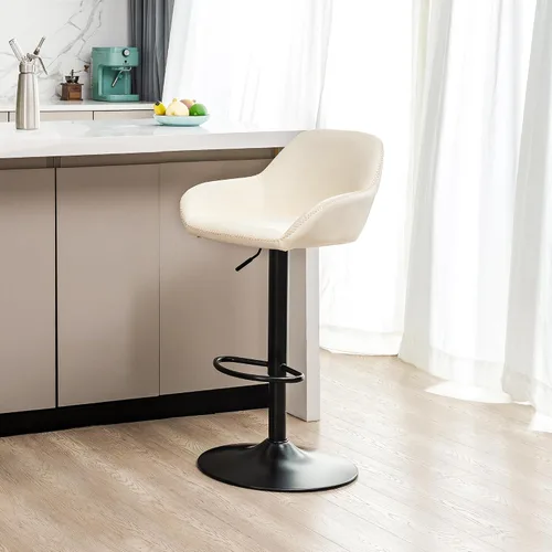 Vista 4 de Glitzhome Taburete de bar giratorio, taburetes de bar ajustables con soporte trasero y reposapiés, silla de bar tapizada de piel sintética