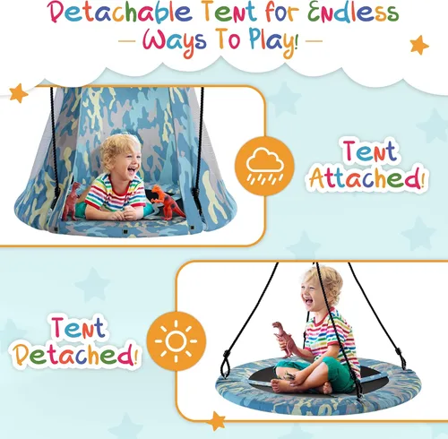 Vista 5 de Columpio colgante para tienda de campaña – Columpio flotante desmontable, columpio para niños – 330 libras de capacidad para árbol de columpio