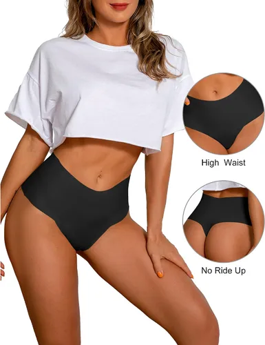 Vista 2 de DEANGELMON Tanga sin costuras para mujer, tanga, ropa interior para entrenamiento, cintura alta, tanga, paquete múltiple