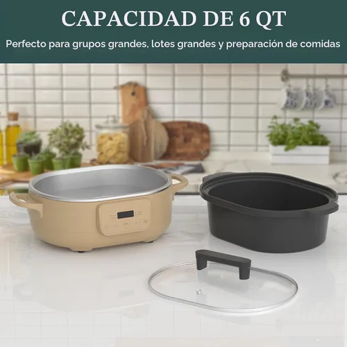 Vista 4 de Olla de Cocción Lenta Programable de 6 Cuartos con Recipiente Antiadherente Saludable Extraíble - Pequeño Electrodoméstico de Cocina para Cenas