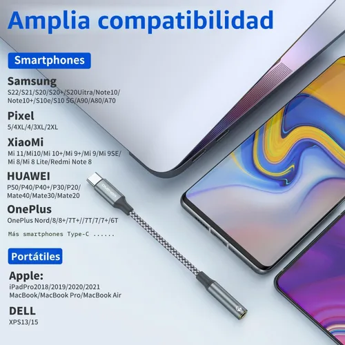 Vista 6 de OneKer │ Adaptador USB de tipo C a conector de auriculares de 3,5 mm, (paquete de 2 unidades) cable USB C a auxiliar hembra compatible con iPhone