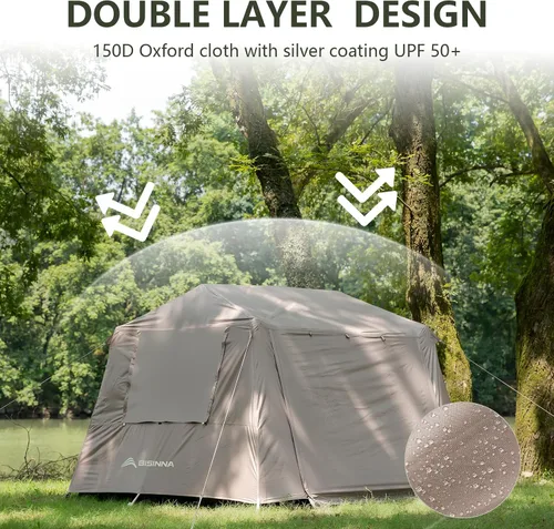 Vista 4 de BISINNA Tienda de campaña para 4 personas, tiendas de campaña familiares con lluvia completa, impermeable, grande, doble capa, glamping, tienda
