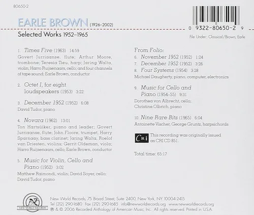 Vista 2 de Earle Brown Selected Works 1952-1965