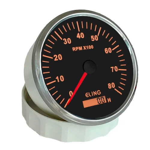 Vista 3 de ELING Tacómetro de motor de 4.331 in 0-8000 RPM Fueraborda Tacho RPM Gauge con medidor de horas para motor de gasolina 12V 24V con retroiluminación