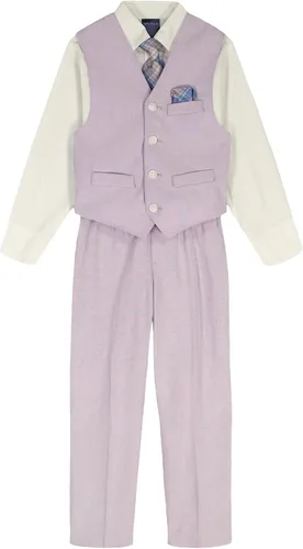 Vista 14 de Nautica Conjunto de traje formal de 4 piezas para niños con chaleco, pantalones, camisa de vestir con cuello y corbata Lino Azul