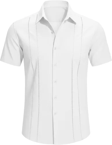 Vista 5 de Camisa elegante para hombre - Camisa de playa de lino transpirable de manga corta con botones