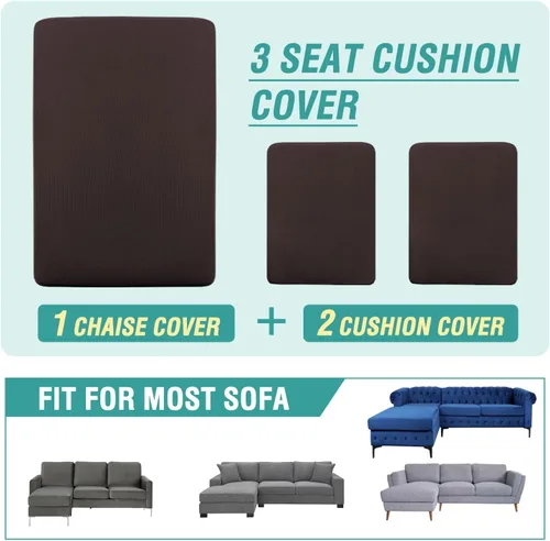 Vista 4 de Funda de sofá seccional de 3 piezas para sofá seccional en forma de L, protector elástico de muebles para sofá seccional izquierdo o derecho