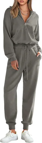 Vista 85 de PRETTYGARDEN Conjunto de suéter de 2 piezas para mujer, sudadera con cremallera, pantalones deportivos, ropa casual