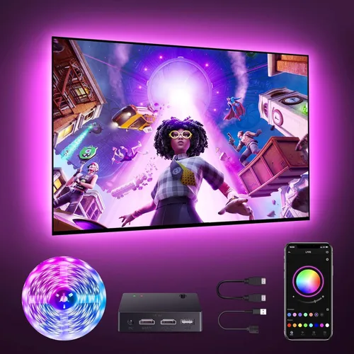 Vista 8 de Nexillumi - Luces LED para TV, retroiluminación LED de 13.2 pies para 32-65 pulgadas, tira de luces LED RGB detrás de la TV, control remoto por