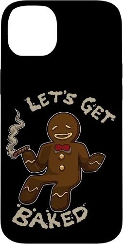 Vista 15 de Divertida funda navideña para iPhone 16 con diseño de pan de jengibre y marihuana