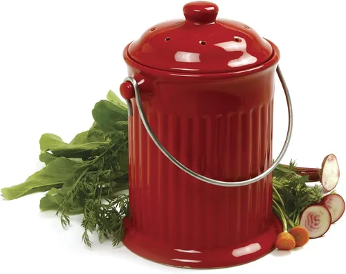 Vista 2 de Norpro Contenedor de compost de cerámica de 1 galón, rojo