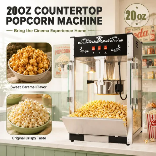 Vista 4 de Máquina comercial de palomitas de maíz con hervidor de 20 onzas, máquina de palomitas de maíz para encimera estilo teatro, acero inoxidable, control