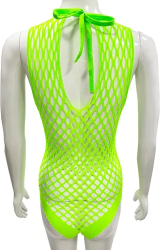 Vista 2 de Lencería de red para mujer, babydoll sin mangas, cuello halter, transparente, body de peluche, ropa de noche