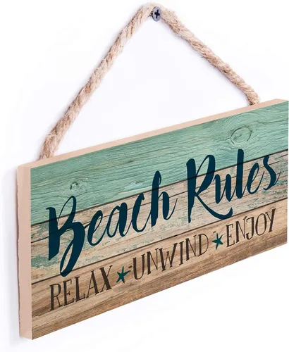 Vista 3 de Beach Rules Relax Unwind Enjoy Weathered - Letrero colgante con diseño de tablones de madera (5 x 10 pulgadas)