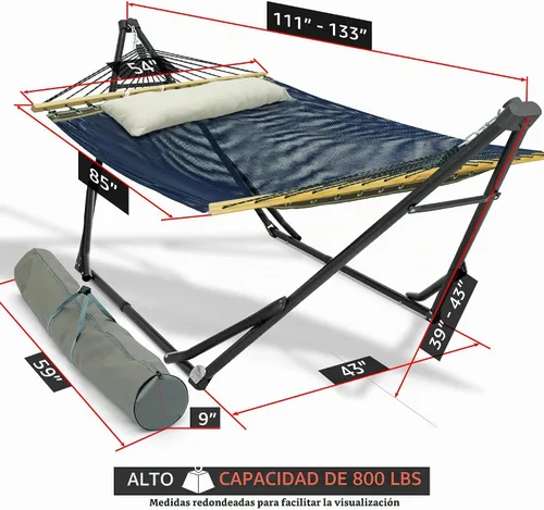 Vista 2 de Tranquillo Unity Soporte de hamaca ajustable, soportes para hamacas para el jardín, soporte de hamaca doble de acero de capacidad de 800 libras