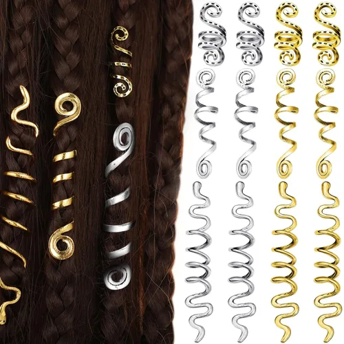Vista 5 de 12 piezas de joyería celta para el cabello, accesorios de aleación para rastas, joyas de bobina de Loc, puños para el cabello, pinzas de serpiente