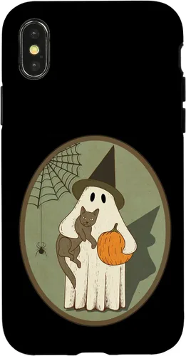 Vista 5 de iPhone 16 Vintage Ghost with Cat Halloween Graphic Case