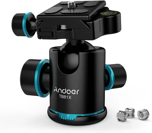 Vista 8 de Andoer cabezal de trípode, con rotación de 360 grados. Trípode para cámara con placa de liberación rápida y cabeza de bola, carga máxima de 8 kg