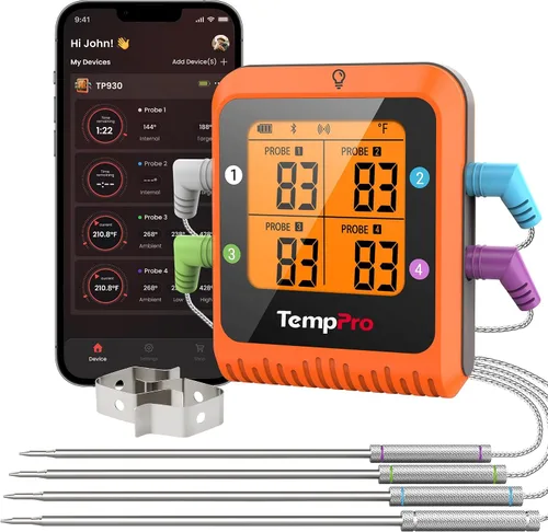 Vista 10 de ThermoPro Termómetro Digital Inalámbrico para Carne de 650 pies para Asar y Ahumar, 2 Sondas Termómetro Bluetooth para Carne para Cocinar Pavo