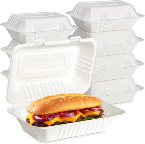 Vista 9 de greensight Envases para llevar desechables 6x6, paquete de 100 envases para alimentos en forma de concha, cajas compostables para llevar, envases