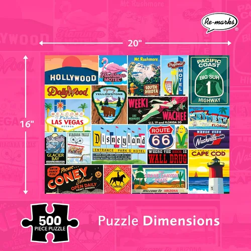 Vista 3 de Re-marks Road Trip Vintage Signs Rompecabezas de 500 piezas para todas las edades