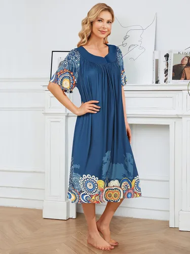 Vista 2 de Vestidos de casa para mujer con bolsillos, camisón Moo Moo de manga corta, vestido de descanso S-3XL