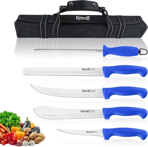 Vista 7 de 5 cuchillos de chef con bolsa de rollo, juego de cuchillos de cocina, cuchillo afilado de acero inoxidable para cortar carne, frutas y verduras