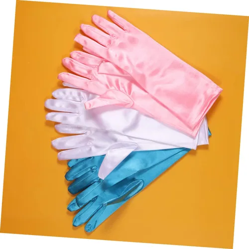 Vista 3 de Juego de 3 pares de manos de satén para niños, guantes de princesa de satén para niños, guantes de princesa blancos para niños, recuerdos