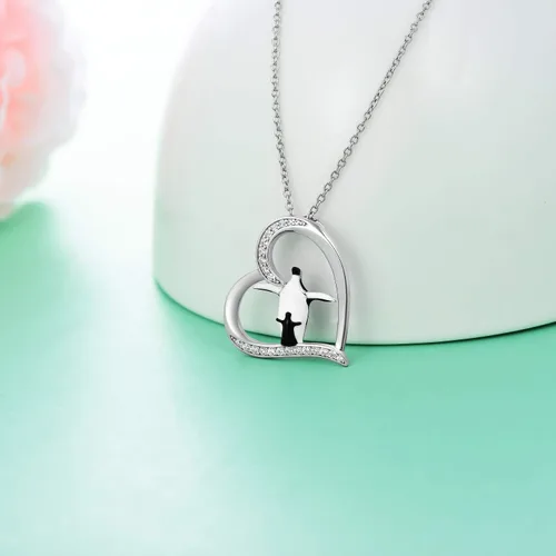 Vista 6 de POPKIMI Collar de plata de ley con colgante de loboelefantespandaspingüinos para mamá e hija