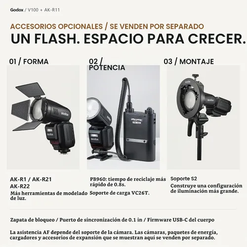 Vista 11 de Godox V100 S para cámara Sony 100Ws TTL Flash con difusor de cúpula AK-R11