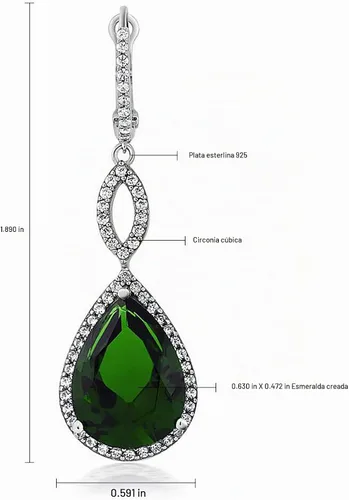 Vista 5 de Gem Stone King Pendientes largos de plata de ley 925 para mujer, diseño de lágrima para boda