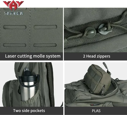 Vista 5 de vAv YAKEDA Mochila militar táctica de nailon 500D para hombres, compatible con portátiles de 12.6 a 15.6 pulgadas, bolsa diaria para senderismo