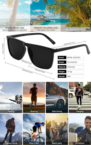 Vista 5 de MARE AZZURO Gafas de sol polarizadas de gran tamaño para mujeres y hombres, para conducir, pesca, deportes, protección UV400, para fiesta, playa, sol