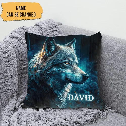Vista 2 de Hyturtle Almohada personalizada de lobo (inserto incluido), regalos para hombres y mujeres para papá y esposo, regalos de cumpleaños para niños