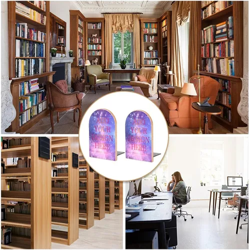 Vista 5 de Sujetalibros de madera personalizados para estantes, añade tu propia foto, logotipo o texto, sujetalibros personalizados, soporte para libros