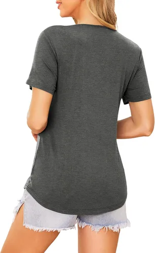 Vista 5 de Ekouaer Camisetas de maternidad para mujer, manga corta, paquete de 3 camisetas de lactancia materna de doble capa, ropa de embarazo, tallas S-XXL