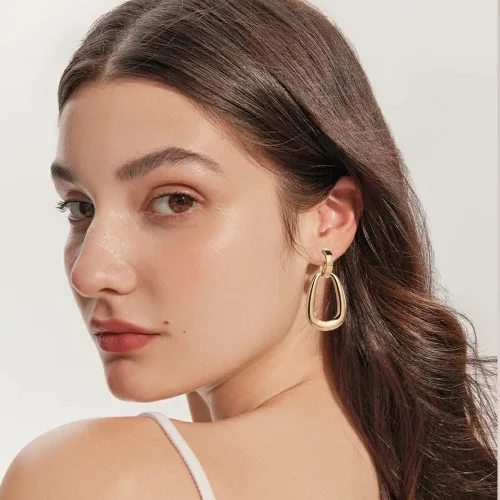 Vista 2 de Matte Gold Silver Large Clip On Earrings for Women Statement Earrings