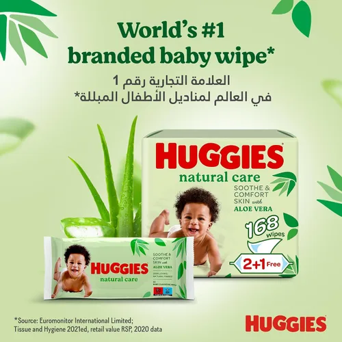 Vista 6 de Toallitas para bebé Cuidado Natural con Aloe Vera Huggies Toallitas 56 Pc Niños
